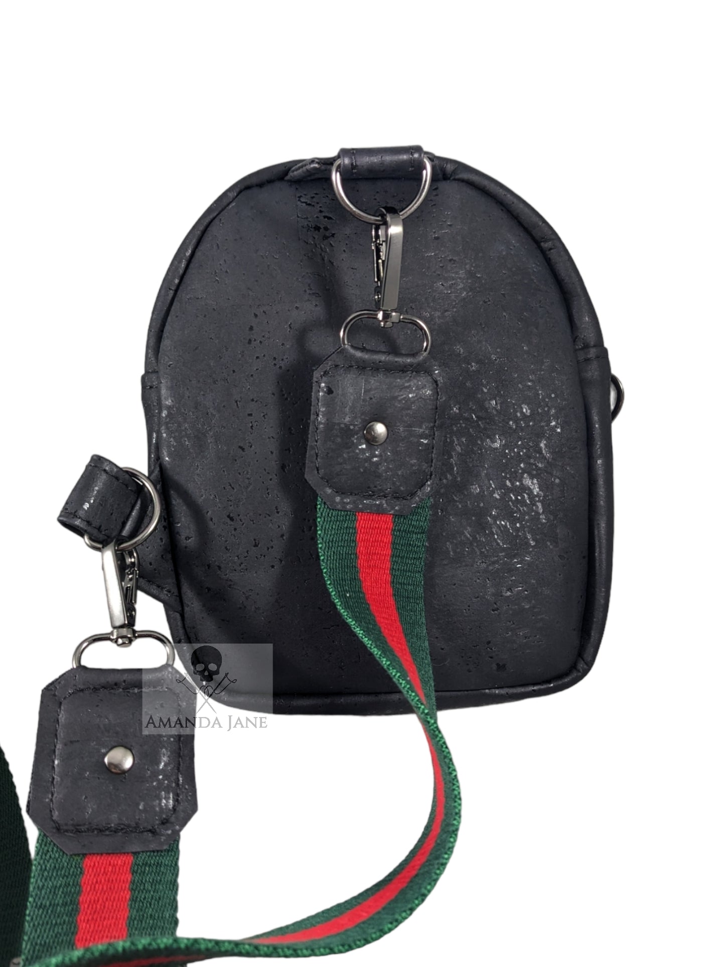 Handcrafted purse backpack shoulder sling black Spanish cork - SMALL size